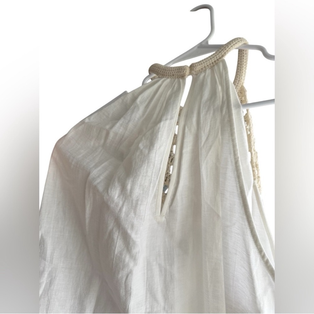 A.L.C. Reina Linen Blend Crochet Neck Halter Tank Top White - Picture 13 of 14